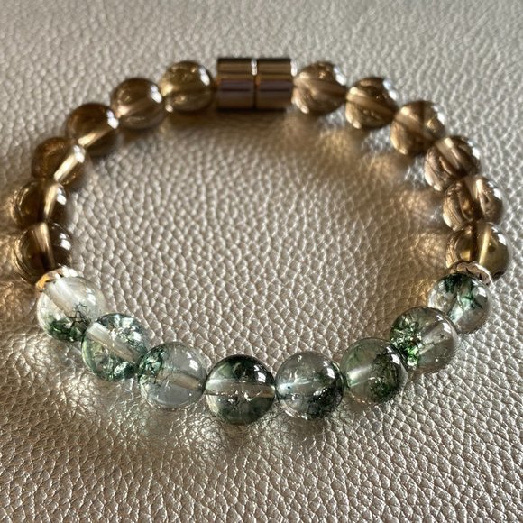 Natural Green Phantom Quartz & Smoky Quartz Gemstone bead Bracelet Luck& Success - Picture 5 of 6